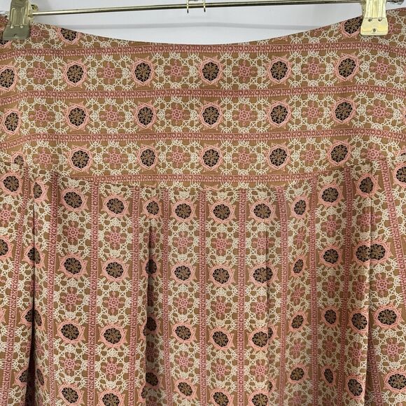 Tapemeasure Silk Pleated Skirt Size 4 Brown High Waisted A-Line Geometric Preppy - Picture 4 of 11